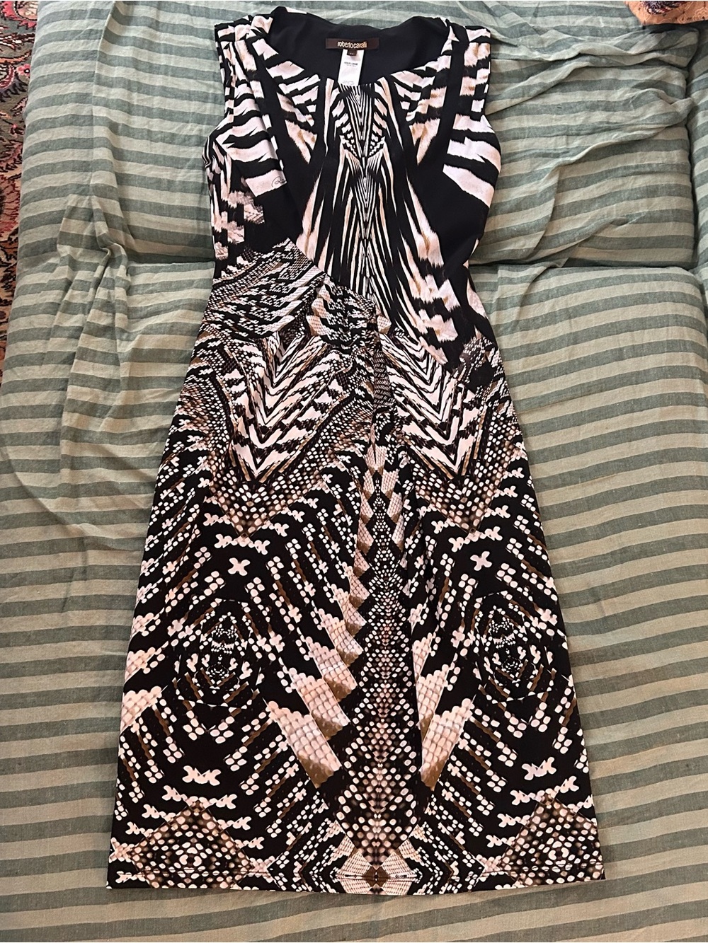 Roberto Cavalli Black and Blush Sleeveless Printed Dress